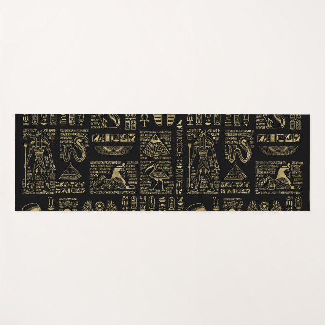 Ägyptische Hieroglyphen und Gottheitsgold auf Yogamatte (Vorderseite (Horizontal))