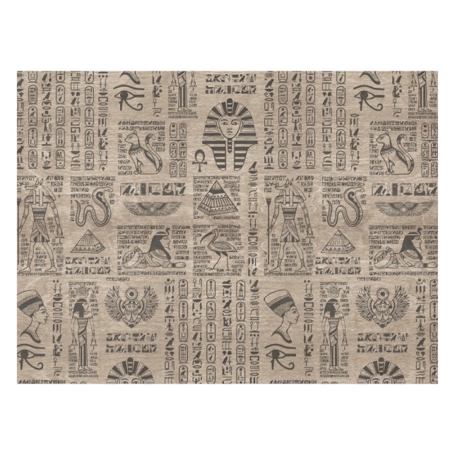 Ägyptische Hieroglyphen und Symbole auf Holz Tischdecke (Vorderseite (Horizontal))