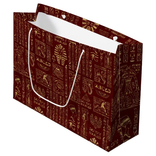 Ägyptische Hieroglyphen und Symbole auf rotem Große Geschenktüte (Vorderseite Schrägansicht)