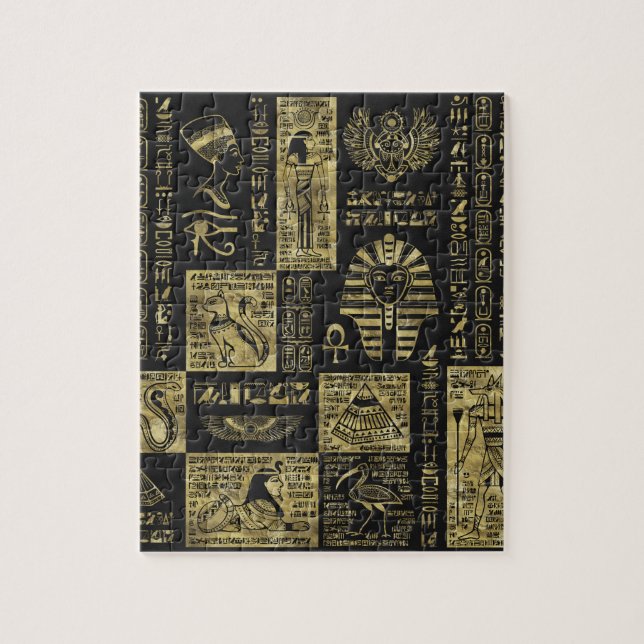 Ägyptische Hieroglyphen und Symbole auf schwarzem (Vertikal)