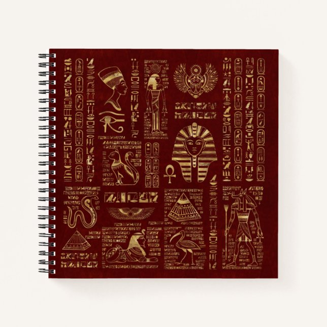 Ägyptische Hieroglyphen und Symbole aus rotem Lede Notizbuch (Vorderseite)