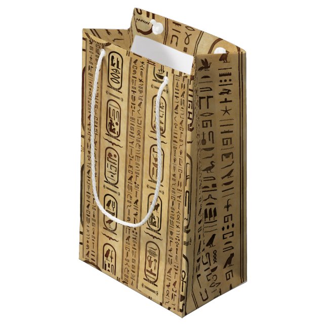 Ägyptische Hieroglyphen Vintage Textur Kleine Geschenktüte (Vorderseite Schrägansicht)