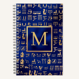 Ägyptische Hieroglyphics aus Gold auf Blue Intial Notizbuch