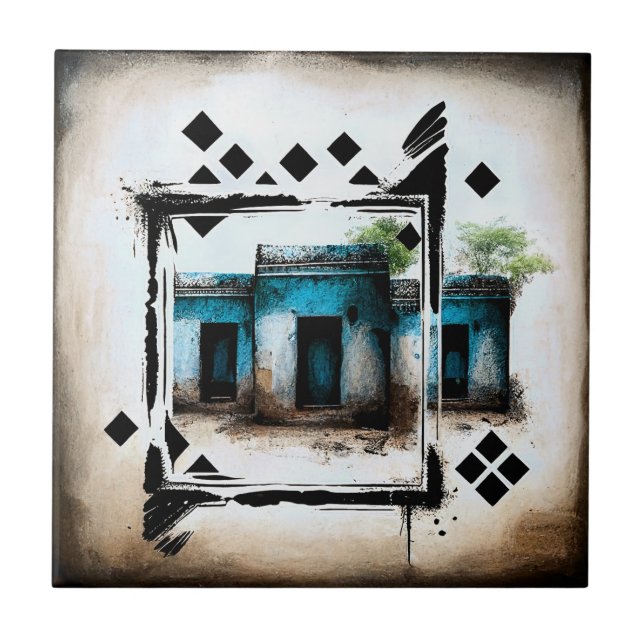 Ägyptische Hütten Bauhaus-Stil Fliese (Vorderseite)