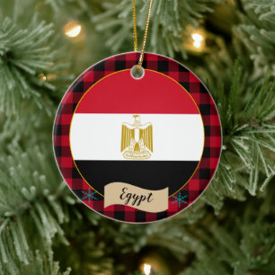 Ägyptische, karierte, rote Büffel und ägyptische F Keramik Ornament