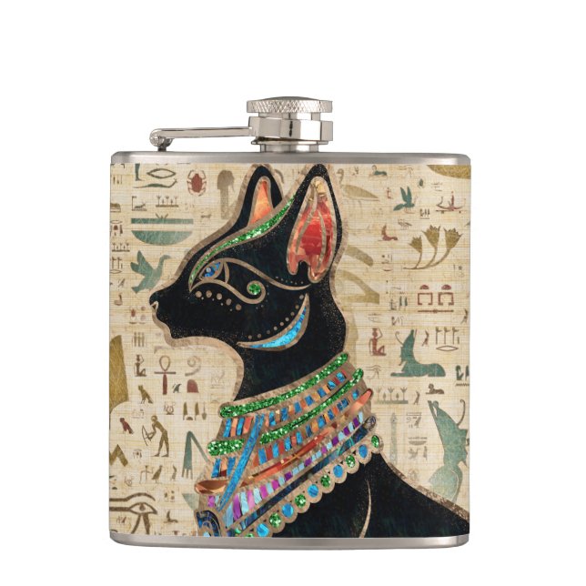 Ägyptische Katze - Bastet auf Papyrus Flachmann (Vorderseite)