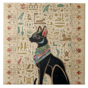 Ägyptische Katze - Bastet auf Papyrus Fliese