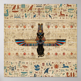 Ägyptische Katze - Bastet auf Papyrus Poster