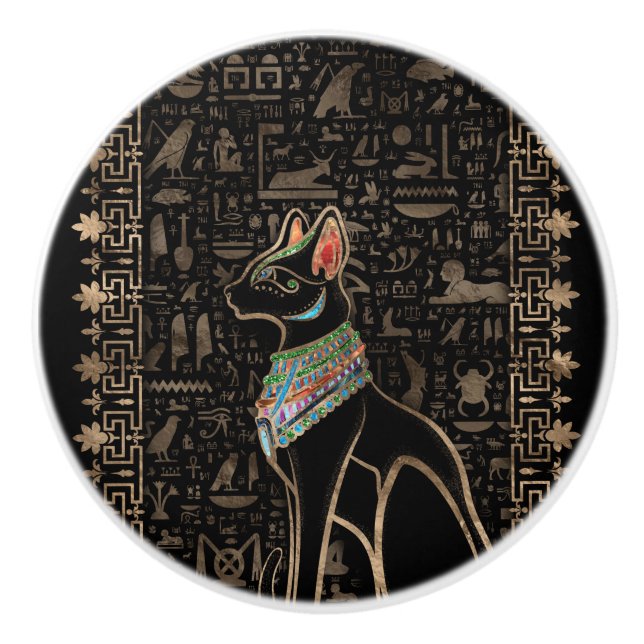 Ägyptische Katze - Bastet Keramikknauf (Vorderseite)