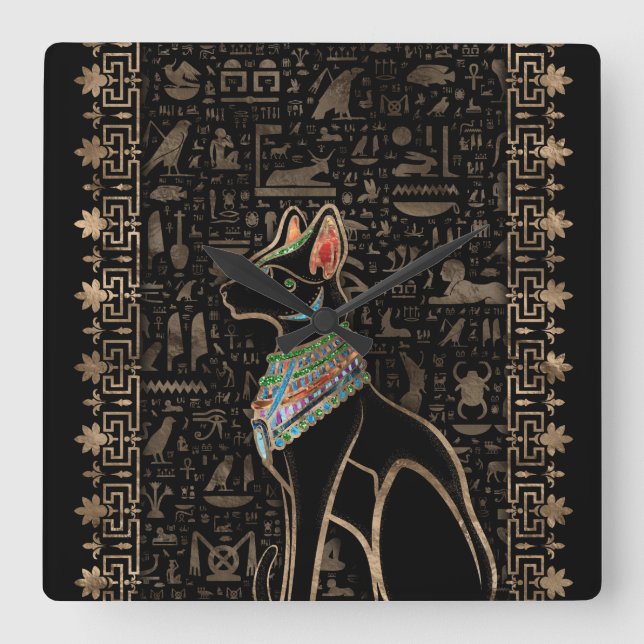 Ägyptische Katze - Bastet Quadratische Wanduhr (Vorderseite)