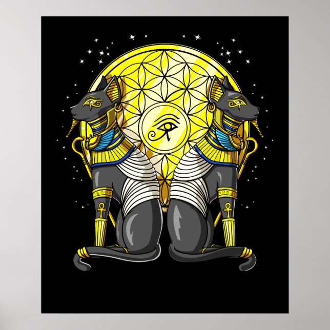 Ägyptische Katze Goddess Bastet Ankh Sacred Geomet Poster (Vorne)