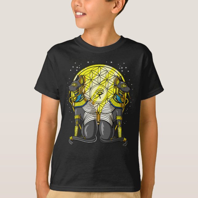 Ägyptische Katze Goddess Bastet Ankh Sacred Geomet T-Shirt (Vorderseite)