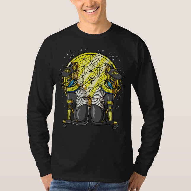 Ägyptische Katze Goddess Bastet Ankh Sacred Geomet T-Shirt (Vorderseite)