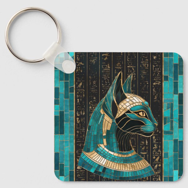 Ägyptische Katze Goddess Bastet - Mosaikkunst Schlüsselanhänger (Vorderseite)