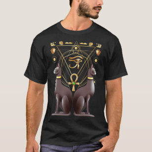 Ägyptische Katze Horus Eye Ankh Heilige Geometrie T-Shirt