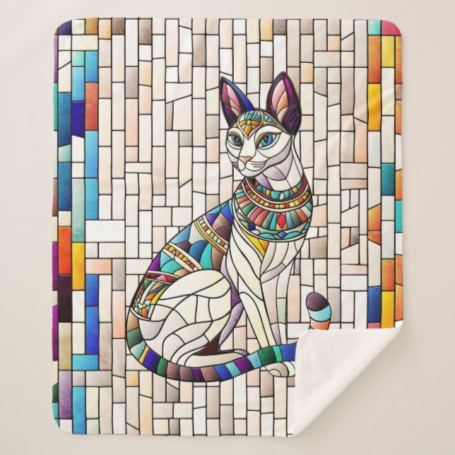 Ägyptische Katze - Mosaikkunst Sherpadecke (Vorderseite)