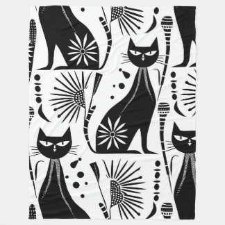 Ägyptische Katze - Schwarzweiß-Muster Fleecedecke