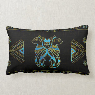 Ägyptische Katzen-Gold und blaues Buntglas Lendenkissen
