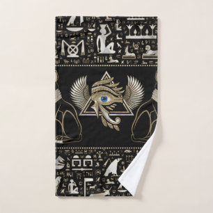Ägyptische Katzen und Auge des Horus Badhandtuch Set