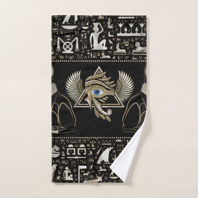Ägyptische Katzen und Auge des Horus Badhandtuch Set (Handtuch)