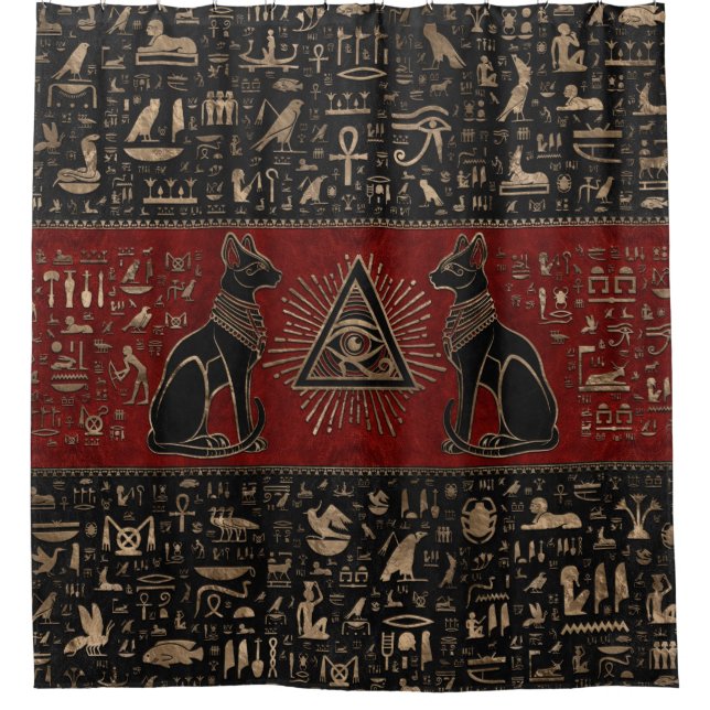Ägyptische Katzen und Auge des Horus Duschvorhang (Vorderseite)