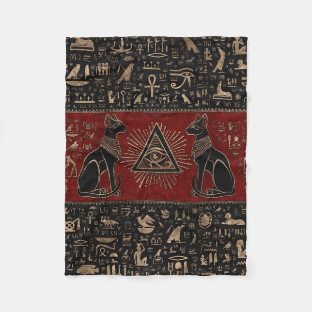 Ägyptische Katzen und Auge des Horus Fleecedecke (Vorderseite)