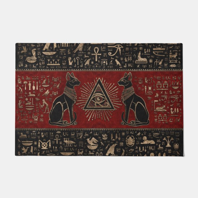 Ägyptische Katzen und Auge des Horus Fußmatte (Vorderseite)