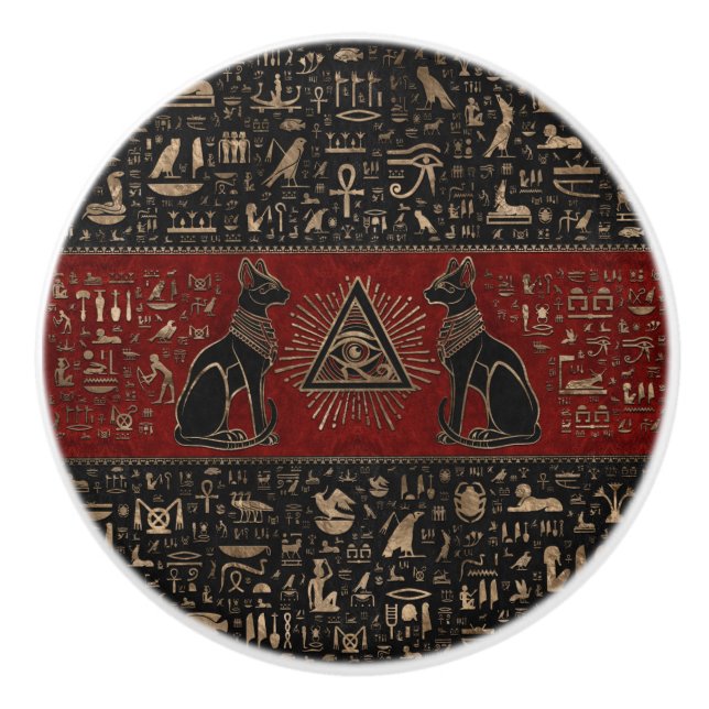 Ägyptische Katzen und Auge des Horus Keramikknauf (Vorderseite)