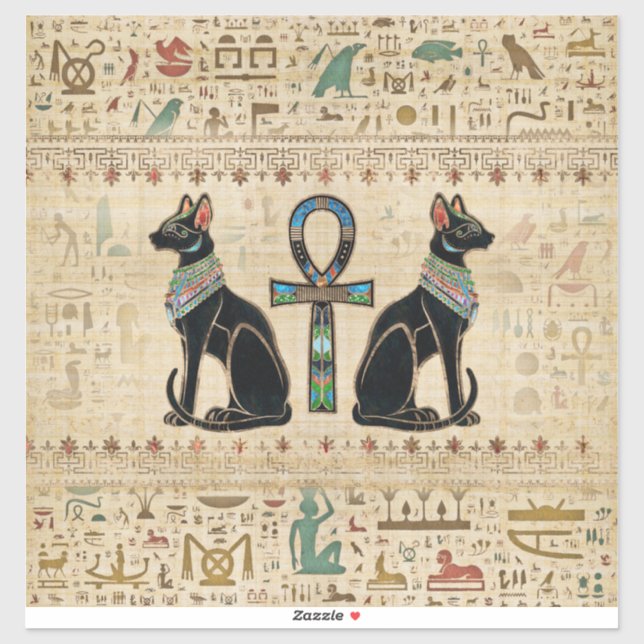 Ägyptische Katzen und Knöchelkreuz Aufkleber (Blatt)