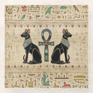 Ägyptische Katzen und Knöchelkreuz Glasuntersetzer