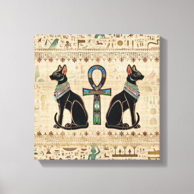 Ägyptische Katzen und Knöchelkreuz Leinwanddruck (Vorderseite)