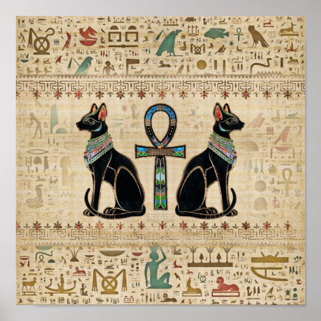 Ägyptische Katzen und Knöchelkreuz Poster (Vorne)