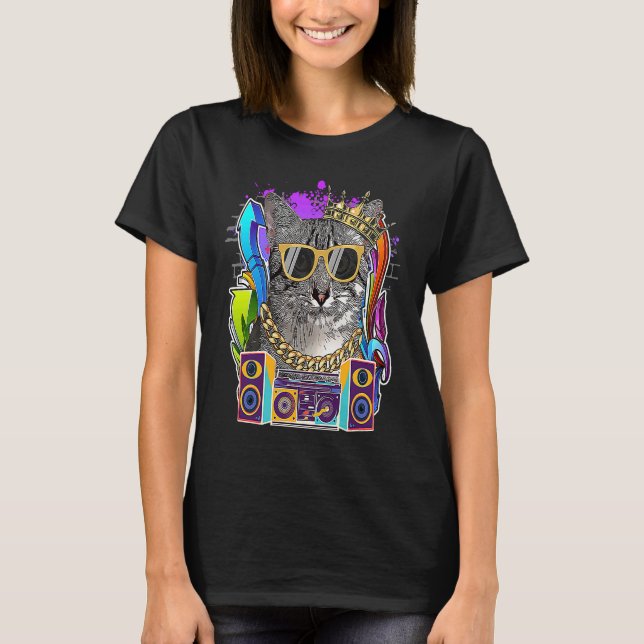 Ägyptische Mau Cat Hip Hop 90er Rap Music T-Shirt (Vorderseite)