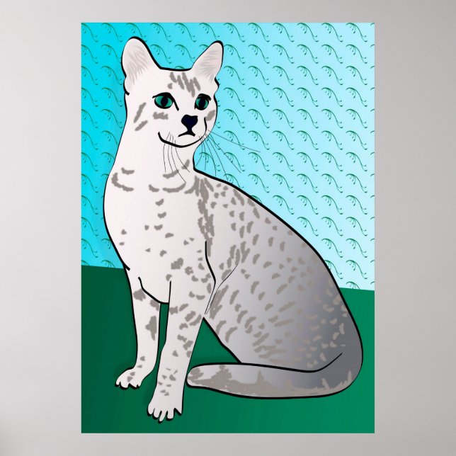 Ägyptische Mau-Katze - Aqua-Hintergrund Poster (Vorne)