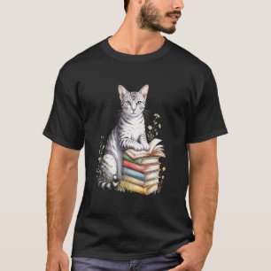 Ägyptische Mau-Katze Bücherwurm Blumen Buch Lesen  T-Shirt