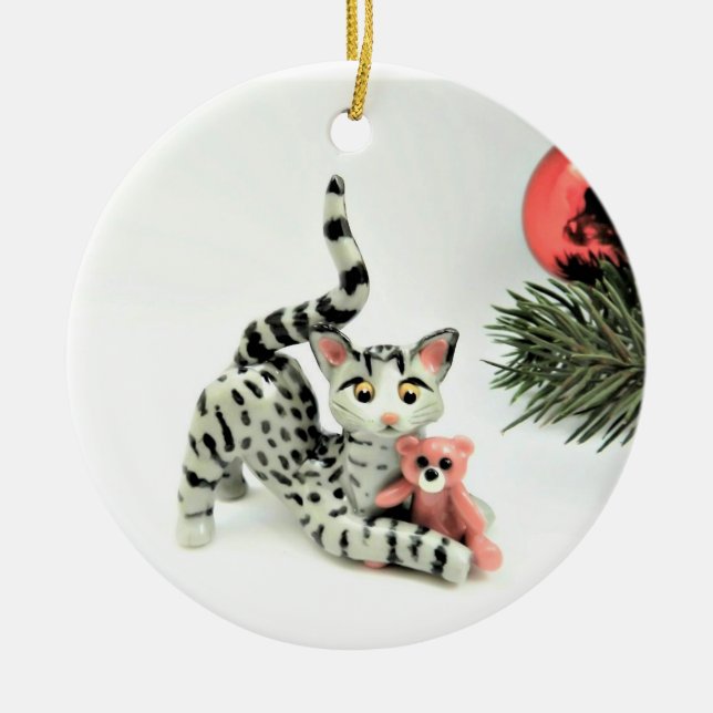 Ägyptische Mau Katze Grau Keramik Ornament (Vorne)
