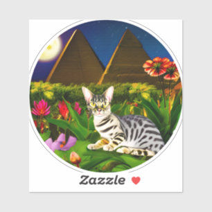 Ägyptische Mau-Katze in einem Mitternachtgarten Aufkleber