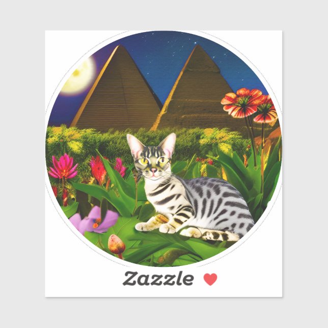 Ägyptische Mau-Katze in einem Mitternachtgarten Aufkleber (Blatt)