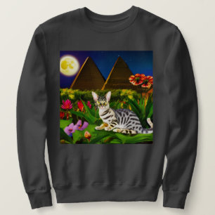 Ägyptische Mau-Katze in einem Mitternachtsgarten Sweatshirt
