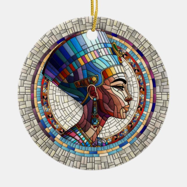 Ägyptische Nefertiti - Mosaikkunst Keramik Ornament (Vorne)