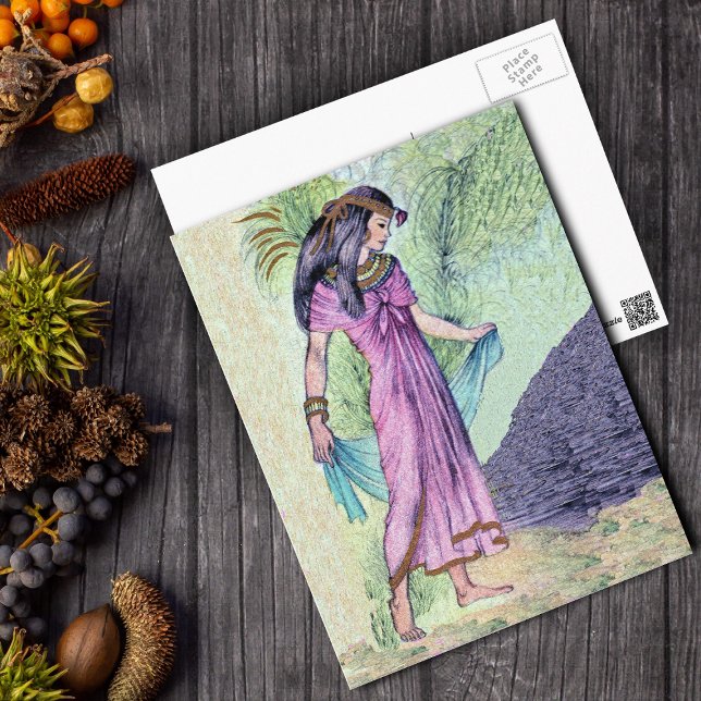 Ägyptische Postkarte (Ancient Egyptian woman in pink dress blue scarf on postcard.)