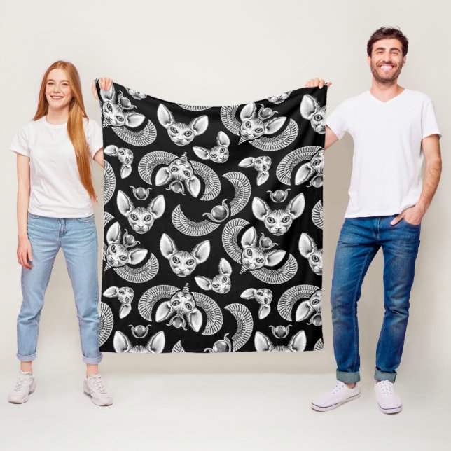 Ägyptische Sphinx Katze liebt schwarz-gotisch Fleecedecke (Beispiel)