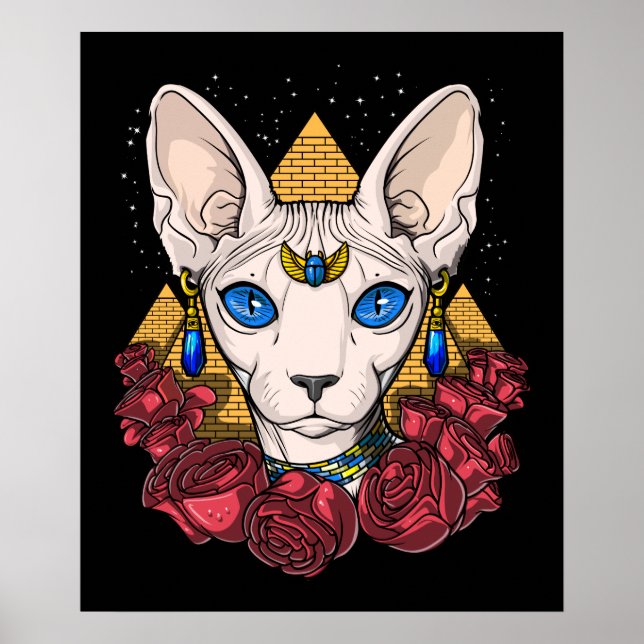 Ägyptische Sphynx-Katze-Göttin Antike Mythologie Poster (Vorne)