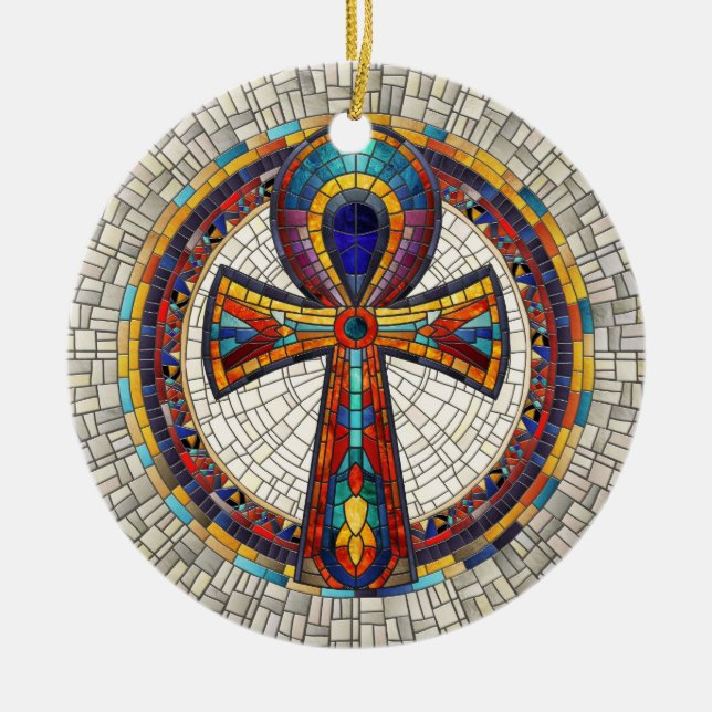 Ägyptischer Ankh Cross-Mosaik Art Keramik Ornament (Vorne)
