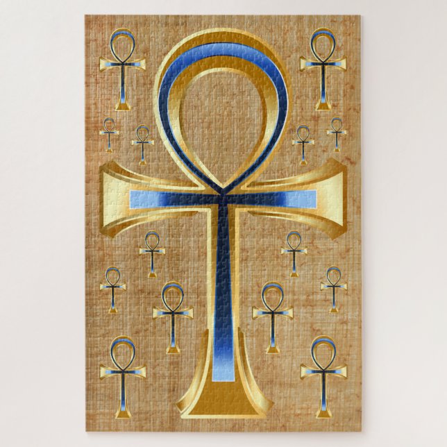 Ägyptischer Ankh - Gold und Blue Design (Vertikal)