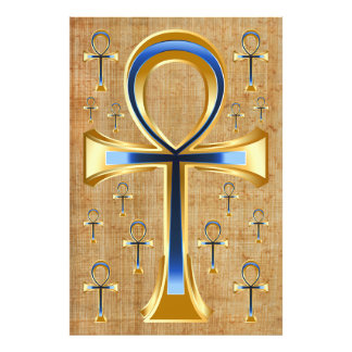 Ägyptischer Ankh - Gold und Blue Design Fotodruck
