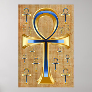 Ägyptischer Ankh - Gold und Blue Design Poster