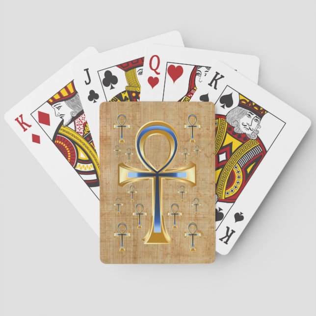 Ägyptischer Ankh - Gold und Blue Design Spielkarten (Rückseite)