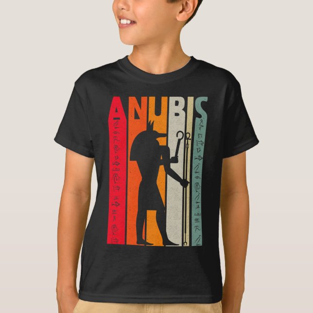 Ägyptischer Gott Anubis Retro Ägypten Hieroglyphen T-Shirt (Vorderseite)