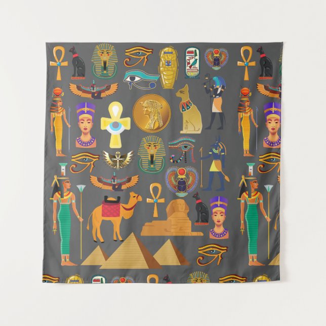 ägyptischer Hieroglyphus Symbol Muster Pharao Wandteppich (Vorderseite)